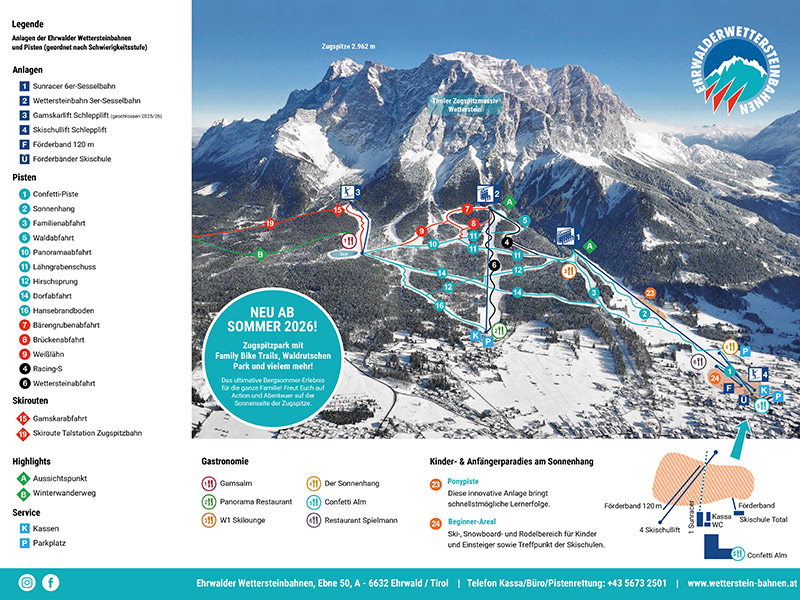 Pistenplan Ehrwalder Wettersteinbahnen 2022/23